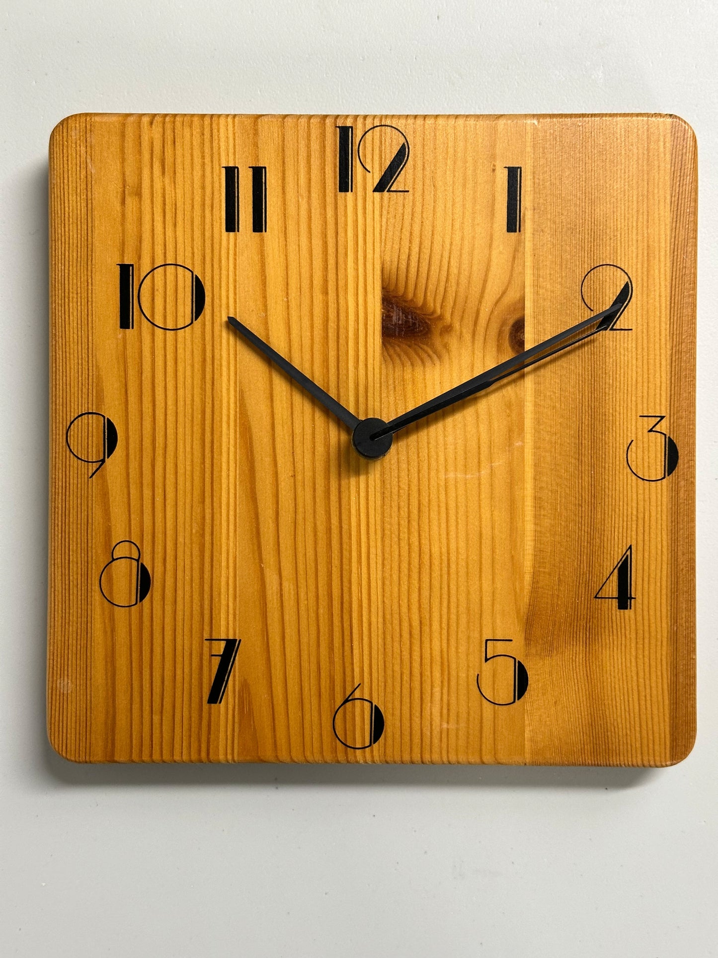 1980s IKEA Wood Wall Clock, Germany, Swedish Design, Art Deco font