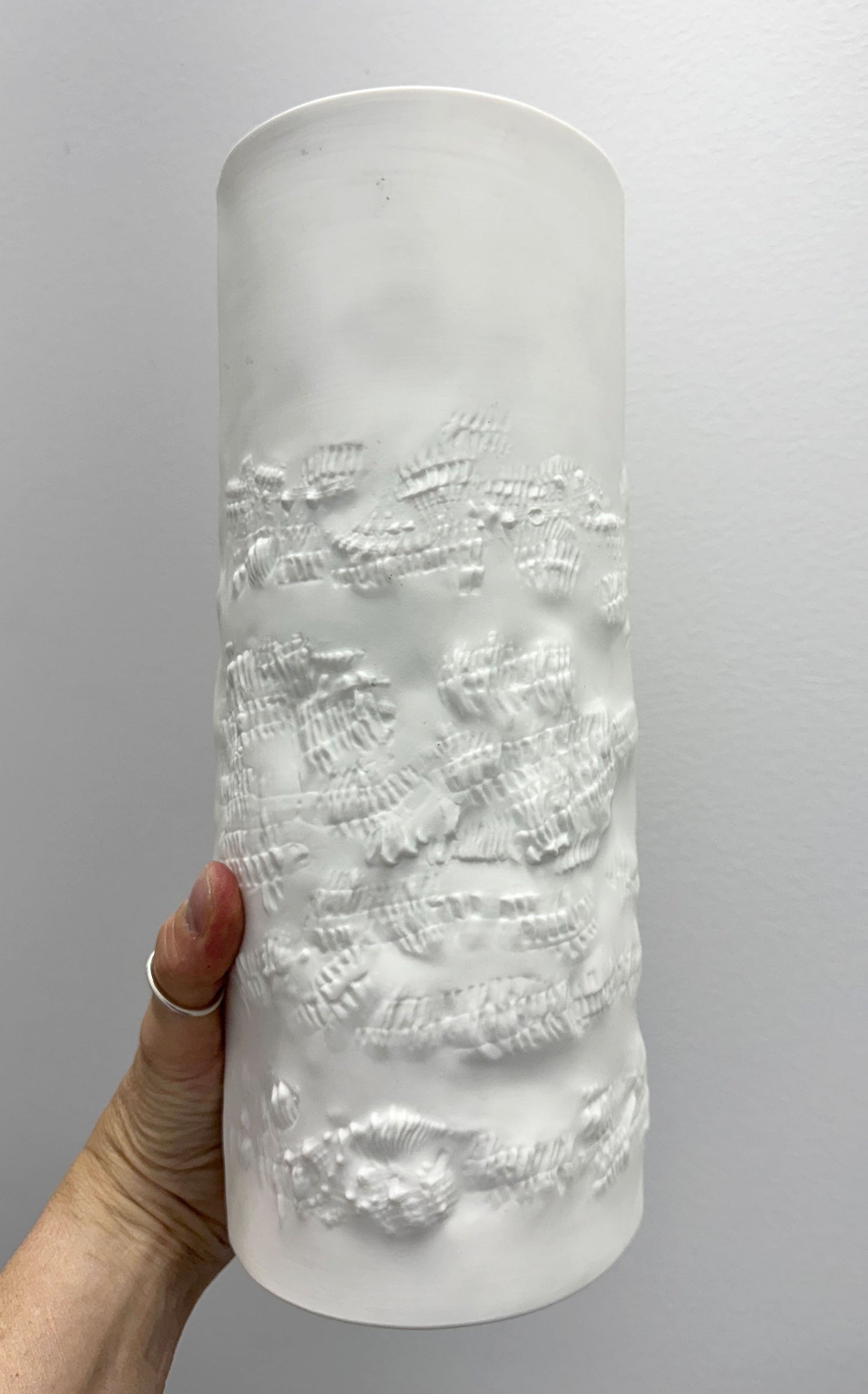 1960's Hutschenreuther, Germany. Large Op-Art White Bisque Porcelain Vase