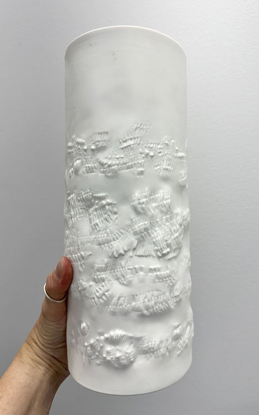 1960's Hutschenreuther, Germany. Large Op-Art White Bisque Porcelain Vase