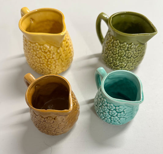 Small Ceramic Jug / Bud Vase, Set of 4, Multi Colour with Raised Daisy details